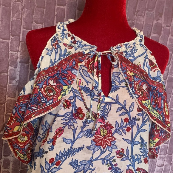 🔴”Point Sur” Ruffle Block Print Top - Picture 5 of 10